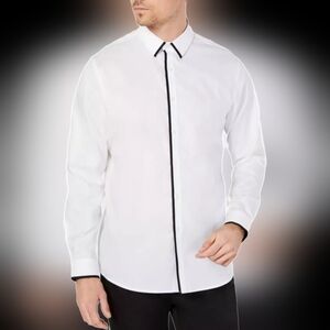 INC International Concepts Mens Party Button Down Shirt White&Black Trim Small